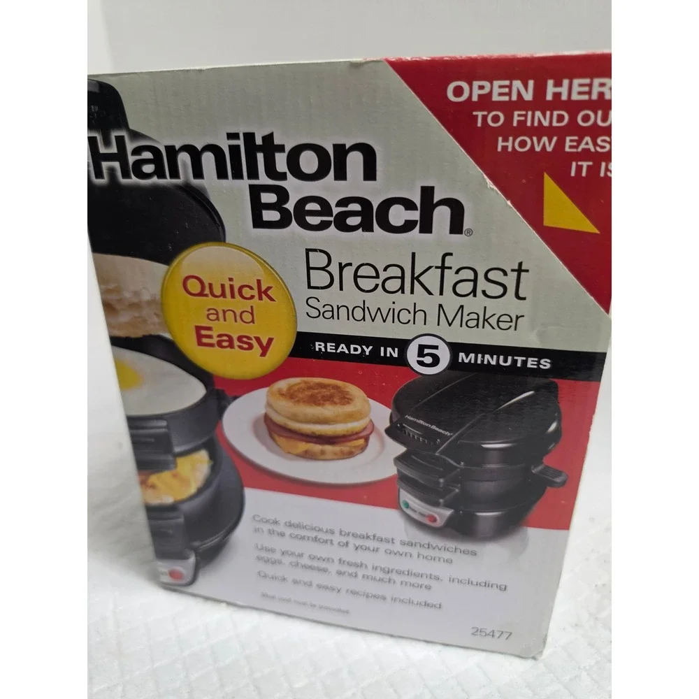 Hamilton Beach Breakfast Sandwich Maker‎ Black 25477 Quick Easy 5 Minutes NEW